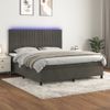 Cama Box Spring Colchón Y Led Terciopelo Gris Oscuro 180x200 Cm