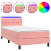 Cama Box Spring Colchón Y Led Terciopelo Rosa 90x200 Cm