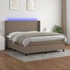 Cama Box Spring Colchón Y Luces Led Tela Gris Taupe 160x200 Cm