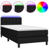 Cama Box Spring Colchón Y Luces Led Tela Negro 90x190 Cm