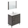 Mueble Para Baño O Aseo Con Espejo 2 Puertas Y 2 Cajones Con Lavamanos De Pmma Color Gris Ceniza 80x80x45 Cm