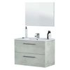 Mueble Baño Y Espejo Plutón 2 Cajones Moderno Color Cemento 80x45x57cm Con Lavabo Cerámico