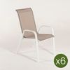 Pack 6 Sillones De Terraza Apilable, Tamaño: 57x74x96,5 Cm, Aluminio Reforzado Color Blanco Y Textilene Liso De Color Gris