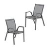 Pack De 2 Sillones Apilables De Terraza | Aluminio Reforzado Color Antracita Y Textilene Plata Y Negro | Tamaño: 56x66x90 Cm