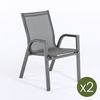 Pack De 2 Sillones Apilables De Terraza | Aluminio Reforzado Color Antracita Y Textilene Plata Y Negro | Tamaño: 56x66x90 Cm