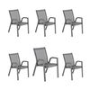 Pack De 6 Sillones De Terraza Apilable | Aluminio Reforzado Color Antracita Y Textilene Plata Y Negro | Tamaño: 56x66x90 Cm