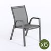 Pack De 6 Sillones De Terraza Apilable | Aluminio Reforzado Color Antracita Y Textilene Plata Y Negro | Tamaño: 56x66x90 Cm