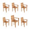 Pack 6 Sillones Apilables De Madera Teca Grado A Para Exterior | Tratamiento Al Agua Aplicado | Tamaño: 61x50x88 Cm