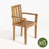 Pack 6 Sillones Apilables De Madera Teca Grado A Para Exterior | Tratamiento Al Agua Aplicado | Tamaño: 61x50x88 Cm