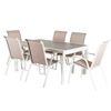 Conjunto Para Terraza, Mesa Extensible 160/210 Y 6 Sillones Apilables, Aluminio Reforzado Blanco, Textilene Liso Gris