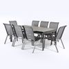 Conjunto Muebles Exterior | Mesa Extensible 200/300 Y 8 Sillones Apilables | Aluminio Color Antracita Y Cristal Color Taupé |