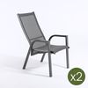 Pack De 2 Sillones De Terraza | Apilable | Reclinable Con Sistema Hidráulico | Aluminio Color Antracita Y Textilene Plata Y Negro |