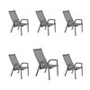 Pack De 6 Sillones De Terraza | Apilable | Reclinable Con Sistema Hidráulico | Aluminio Color Antracita Y Textilene Plata Y Negro |