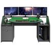 Mesa Gaming Grande 180 Cm Set-up Color Gris 1 Cajón 1 Armario Con Led Gamer Escritorio Ordenador 98x180x67 Cm