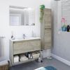 Mueble De Baño Van 80 Cm Suspendido Con Un Cajón, Un Hueco Y Espejo En Roble Alaska Lavabo Cerámico Incluido