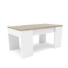 Mesa De Centro Elevable  45 X 90 X 50 Cm Blanca Tapa Roble