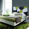 Cabecero De Cama 120, Tapizado Polipiel Brooklyn Blanco-negro-verde Para Cama Juvil/matrimonio, 120x70 Cm