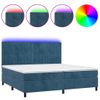 Cama Box Spring Colchón Y Led Terciopelo Azul Oscuro 200x200 Cm