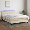 Cama Box Spring Colchón Y Luces Led Tela Crema 140x190 Cm