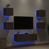 Muebles De Tv De Pared Con Luces Led 5 Piezas Marrón Roble