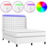 Cama Box Spring Colchón Y Led Cuero Sintético Blanco 140x190 Cm