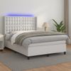 Cama Box Spring Colchón Y Led Cuero Sintético Blanco 140x190 Cm