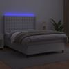 Cama Box Spring Colchón Y Led Cuero Sintético Blanco 140x190 Cm