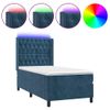 Cama Box Spring Colchón Y Led Terciopelo Azul Oscuro 100x200 Cm