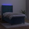 Cama Box Spring Colchón Y Led Terciopelo Azul Oscuro 100x200 Cm