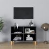 Mueble Tv Patas De Madera Maciza Gris Brillante 69,5x30x50 Cm