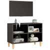 Mueble Tv Patas De Madera Maciza Gris Brillante 69,5x30x50 Cm