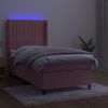 Cama Box Spring Colchón Y Led Terciopelo Rosa 100x200 Cm