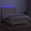 Cama Box Spring Colchón Y Luces Led Tela Crema 140x190 Cm