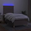 Cama Box Spring Colchón Y Luces Led Tela Gris Taupe 90x200 Cm