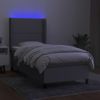 Cama Box Spring Colchón Y Luces Led Tela Gris Claro 90x200 Cm