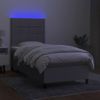 Cama Box Spring Colchón Y Luces Led Tela Gris Claro 90x190 Cm