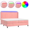 Cama Box Spring Colchón Y Led Terciopelo Rosa 200x200 Cm