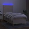 Cama Box Spring Colchón Y Luces Led Tela Crema 90x200 Cm