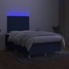 Cama Box Spring Con Colchón Y Led Tela Azul 120x200 Cm