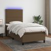 Cama Box Spring Colchón Luces Led Tela Marrón Oscuro 100x200cm