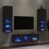 Muebles De Tv De Pared Con Led 5 Piezas Madera Ingeniería Negro