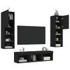 Muebles De Tv De Pared Con Led 5 Piezas Madera Ingeniería Negro