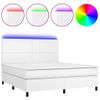 Cama Box Spring Colchón Y Led Cuero Sintético Blanco 180x200 Cm