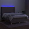 Cama Box Spring Colchón Y Luces Led Tela Gris Taupe 140x200 Cm