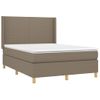 Cama Box Spring Colchón Y Luces Led Tela Gris Taupe 140x200 Cm