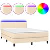 Cama Box Spring Con Colchón Y Led Tela Crema 140x190 Cm