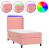 Cama Box Spring Colchón Y Led Terciopelo Rosa 100x200 Cm