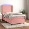 Cama Box Spring Colchón Y Led Terciopelo Rosa 100x200 Cm