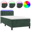 Cama Box Spring Colchón Y Led Terciopelo Verde Oscuro 90x200 Cm