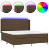 Cama Box Spring Colchón Luces Led Tela Marrón Oscuro 180x200cm